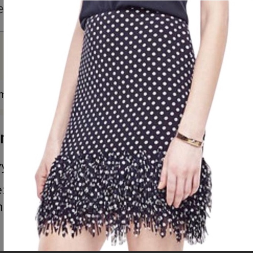 Ann Taylor Black and White Polka Dot Pencil Skirt with Fringe Hem